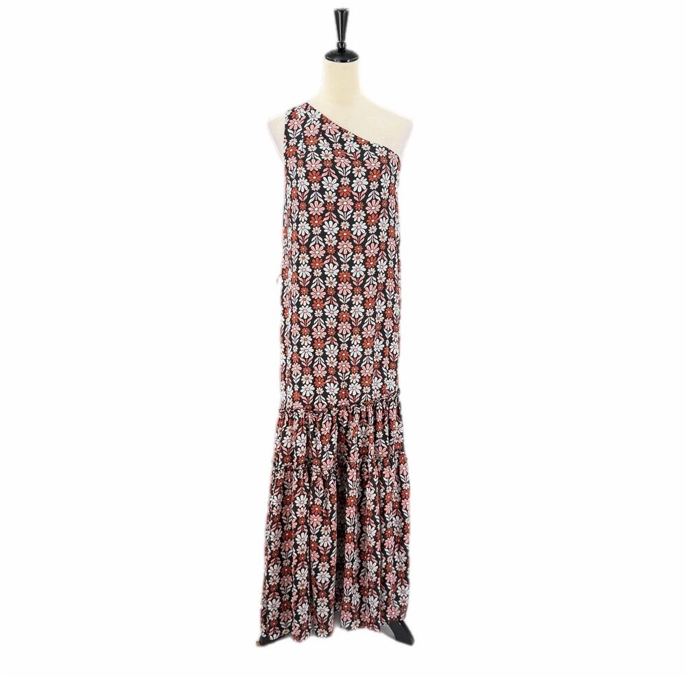 Ryegrass NEW Black Floral Drop Waist One Shoulder Boho Western Comfy Maxi Dress